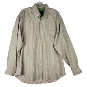Bugatchi Uomo Striped Shirt Men's Large Lime Green Beige Button Down Long Sleeve
